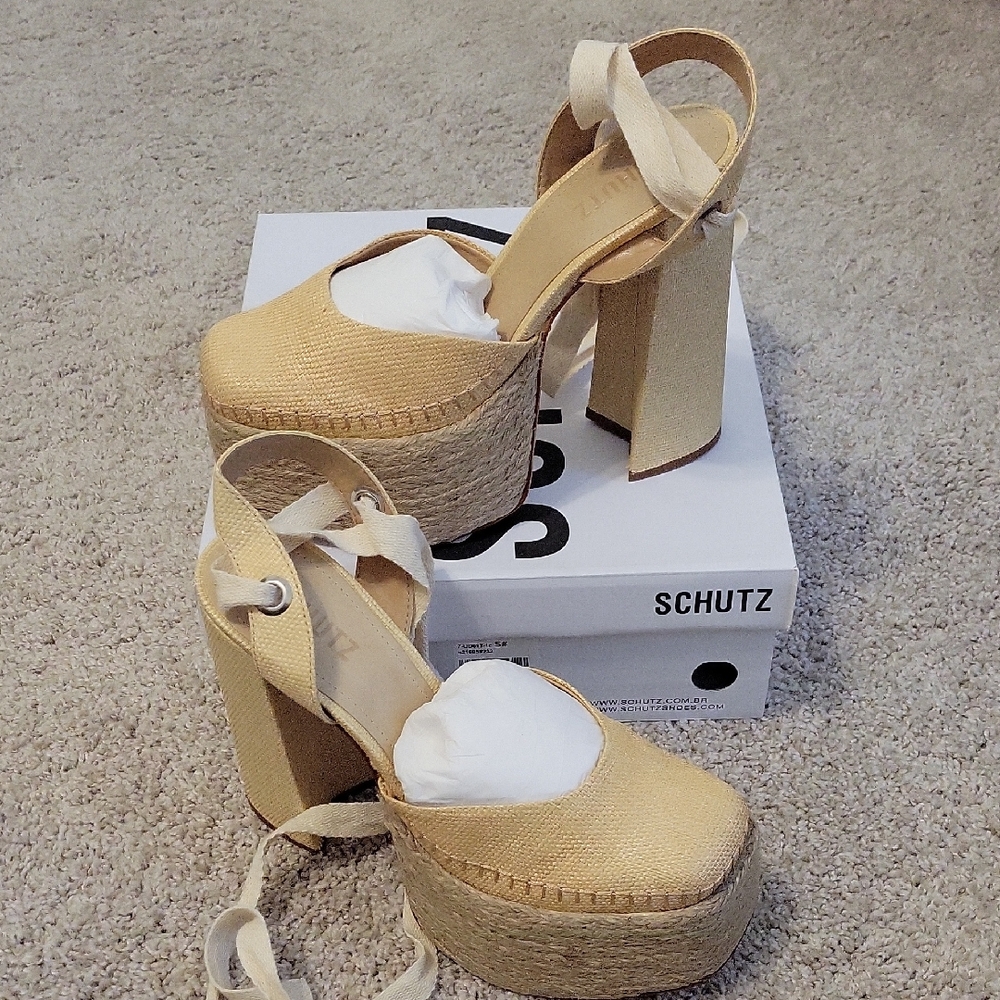 NIB Schutz Nala Casual Nude Platform Espadrille Size 8